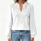 Women V Neck Lace Blouse Long Sleeve Swiss Dot Casual T Shirts Top