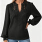 Women V Neck Lace Blouse Long Sleeve Swiss Dot Casual T Shirts Top