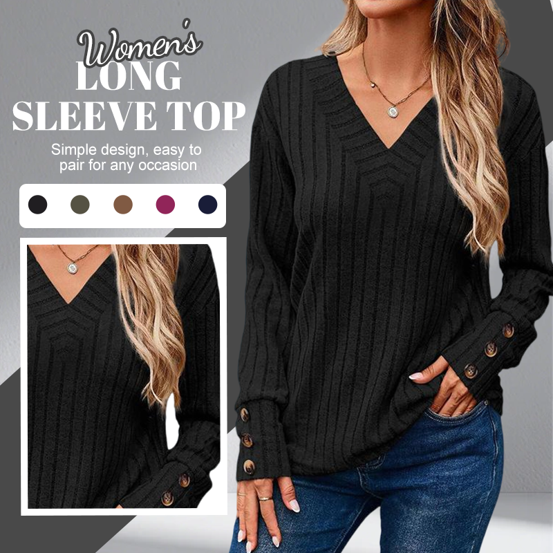 Women’s Casual V-Neck Long Sleeve Top