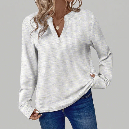 Women's Waffle V-Neck Long Sleeve Top