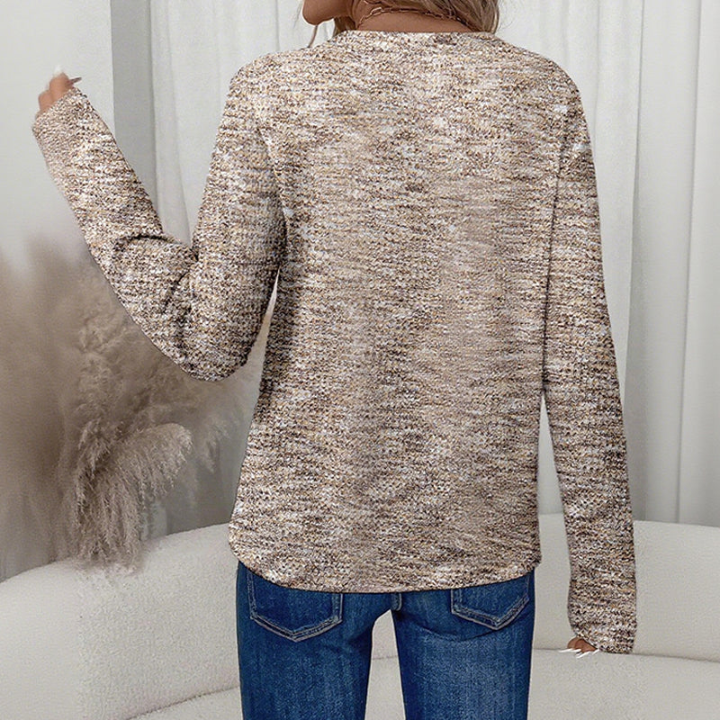 Women's Waffle V-Neck Long Sleeve Top