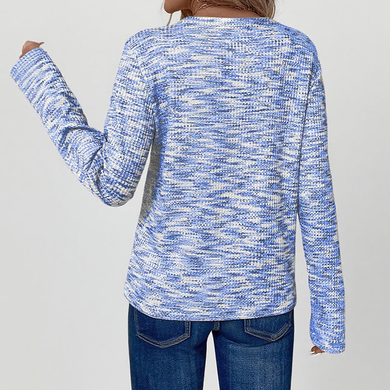 Women's Waffle V-Neck Long Sleeve Top