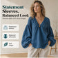 Women's V-Neck Cotton Linen Top with Lantern Sleeves
