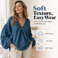 Women's V-Neck Cotton Linen Top with Lantern Sleeves