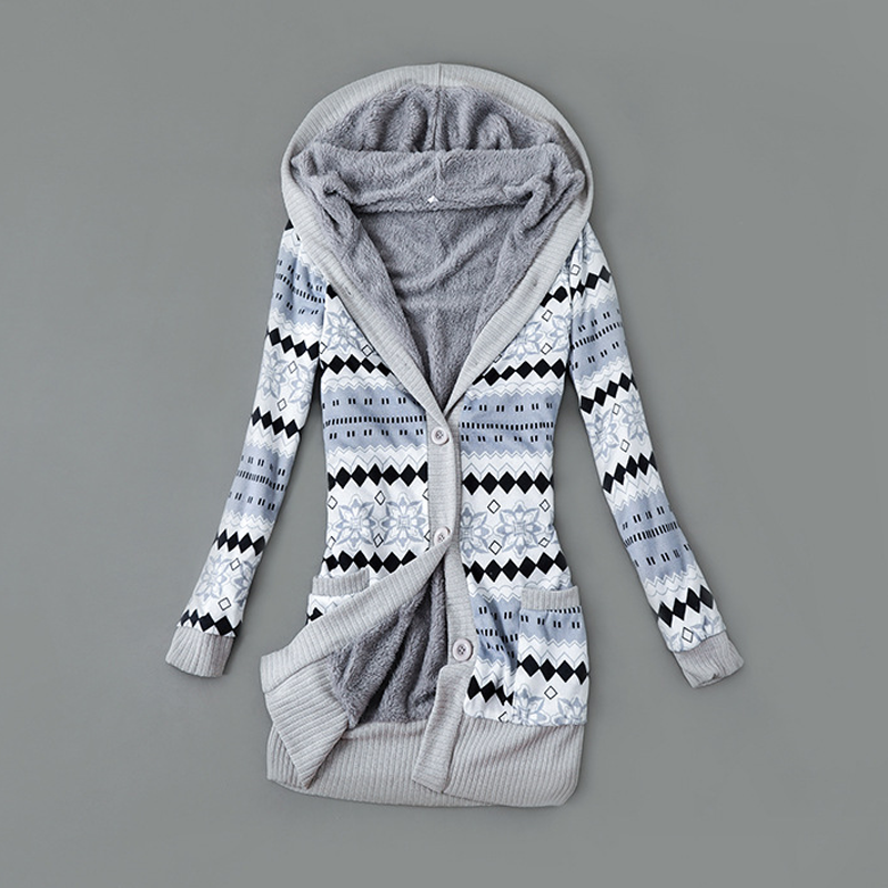 Women's Plush-Lined Hooded Knit Cardigan