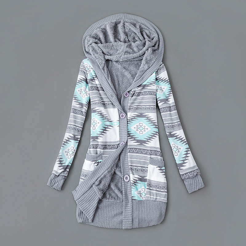 Women's Plush-Lined Hooded Knit Cardigan