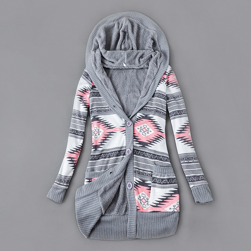 Women's Plush-Lined Hooded Knit Cardigan