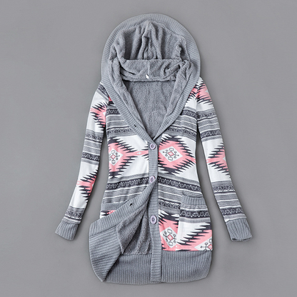 Women's Plush-Lined Hooded Knit Cardigan