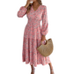Women's Floral V-Neck Smocked Waist Ruffle Dress