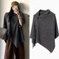 Women's Cozy Asymmetrical Poncho with Button Details