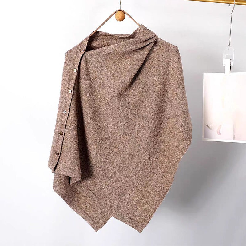 Women's Cozy Asymmetrical Poncho with Button Details