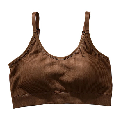 Seamless Ribbed Bralette with Adjustable Straps and Removable Cups
