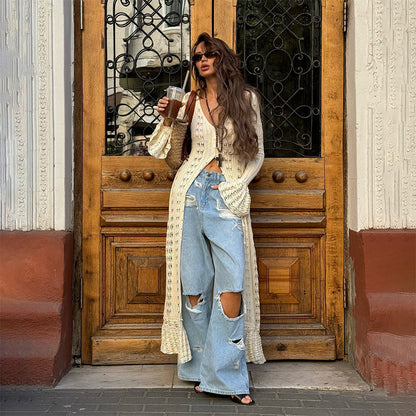 Women's Crochet Hollow Out Long Cardigan