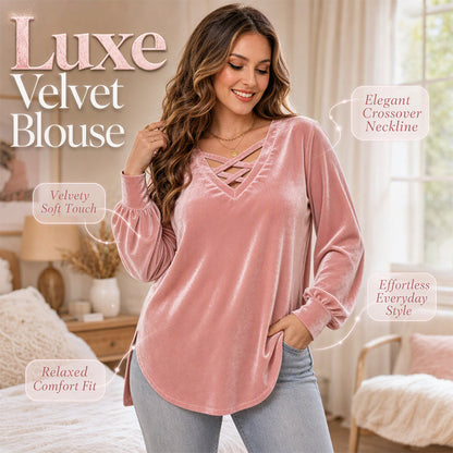 Women's Velvet Criss Cross V-Neck Top