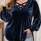 Women's Velvet Criss Cross V-Neck Top