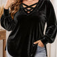 Women's Velvet Criss Cross V-Neck Top
