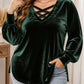 Women's Velvet Criss Cross V-Neck Top