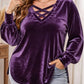 Women's Velvet Criss Cross V-Neck Top