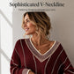 Women's Loose Casual V-Neck Striped Sweater