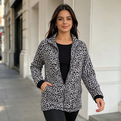 Women'S Leopard Print Zip-Up Jacket