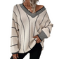 Women's Loose Casual V-Neck Striped Sweater