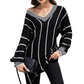Women's Loose Casual V-Neck Striped Sweater