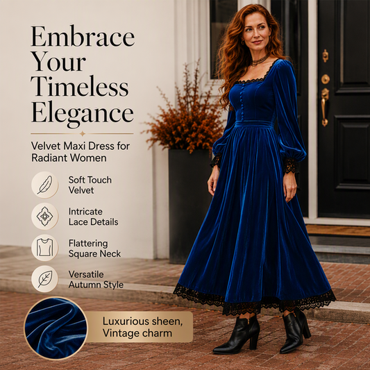 Women's Vintage Square Neck Velvet Dress