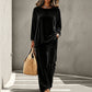 Women's Velvet Long Sleeve Top & Wide-Leg Pants Set