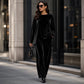 Women's Velvet Long Sleeve Top & Wide-Leg Pants Set