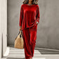 Women's Velvet Long Sleeve Top & Wide-Leg Pants Set