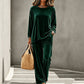 Women's Velvet Long Sleeve Top & Wide-Leg Pants Set