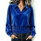 Women's Velvet V-Neck Long-Sleeve Collared Top