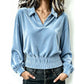 Women's Velvet V-Neck Long-Sleeve Collared Top