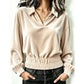Women's Velvet V-Neck Long-Sleeve Collared Top