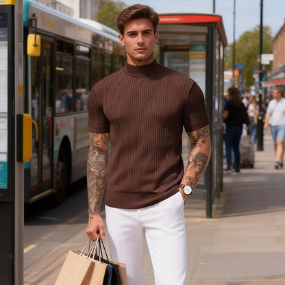 Casual Slim Fit Mock Neck T-Shirt for Men