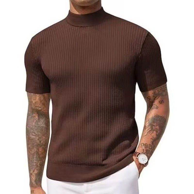 Casual Slim Fit Mock Neck T-Shirt for Men