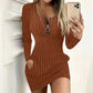 Women's Front Zipper Ribbed Knit Dress