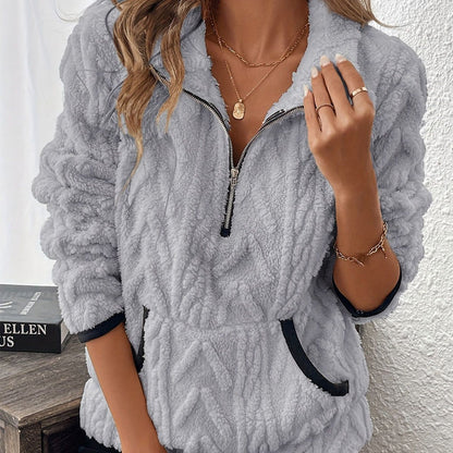 Half-Zip Fuzzy Pocket Sweatshirt