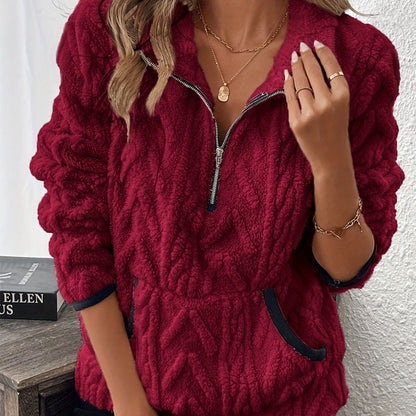 Half-Zip Fuzzy Pocket Sweatshirt
