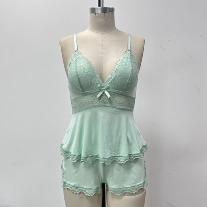 Lace Trimmed V-Neck Camisole & Shorts Sleepwear Set