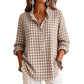 Women's Gingham Ruffle Casual Long Sleeve Shirt
