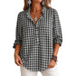Women's Gingham Ruffle Casual Long Sleeve Shirt