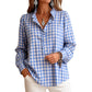Women's Gingham Ruffle Casual Long Sleeve Shirt