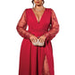 Women’s Elegant V Neck Lace Patchwork Maxi Dress