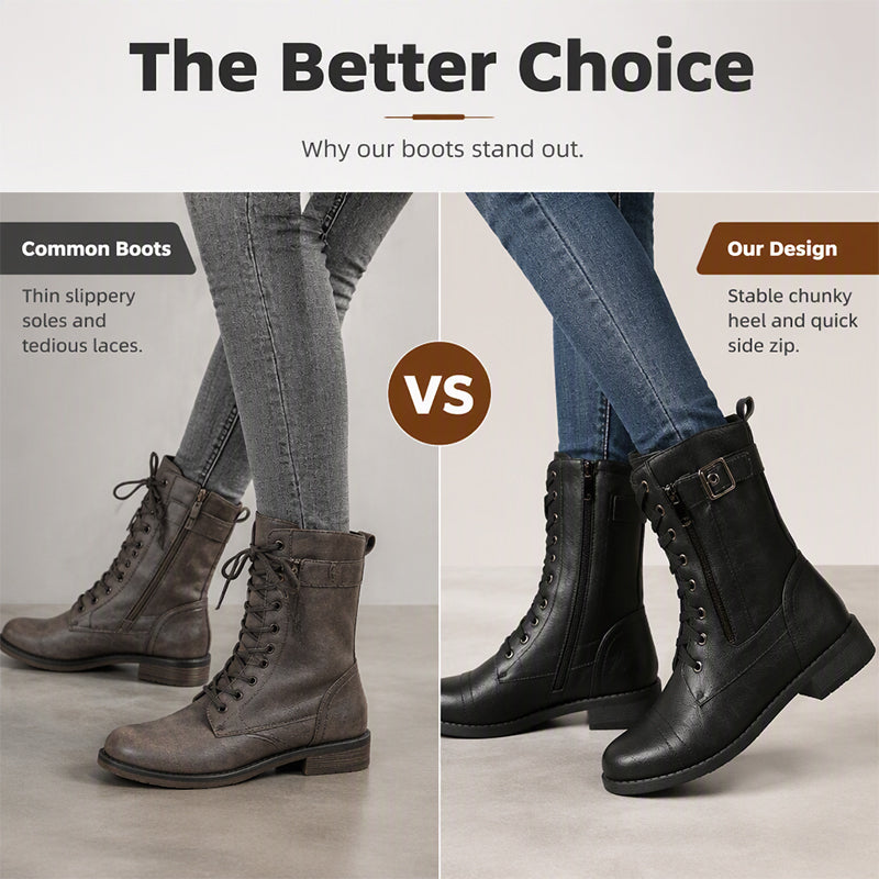 🥾 Women's Round Toe Chunky Heel Martin Boots – Chic Autumn Style & Everyday Comfort