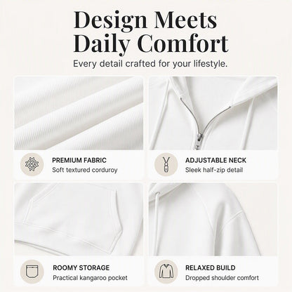 Women's Corduroy Half-Zip Hooded Sweatshirt