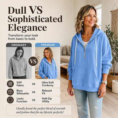Women's Corduroy Half-Zip Hooded Sweatshirt