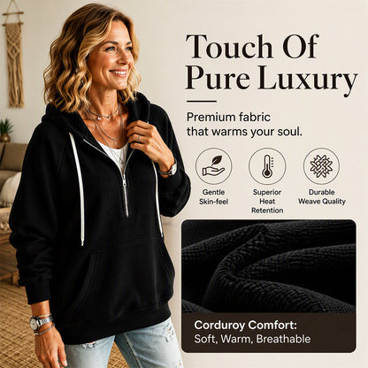 Women's Corduroy Half-Zip Hooded Sweatshirt
