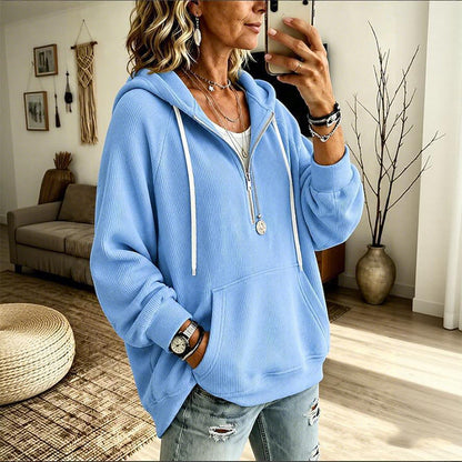 Women's Corduroy Half-Zip Hooded Sweatshirt