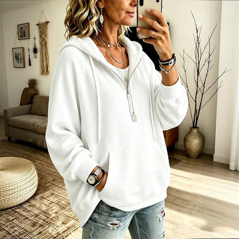 Women's Corduroy Half-Zip Hooded Sweatshirt